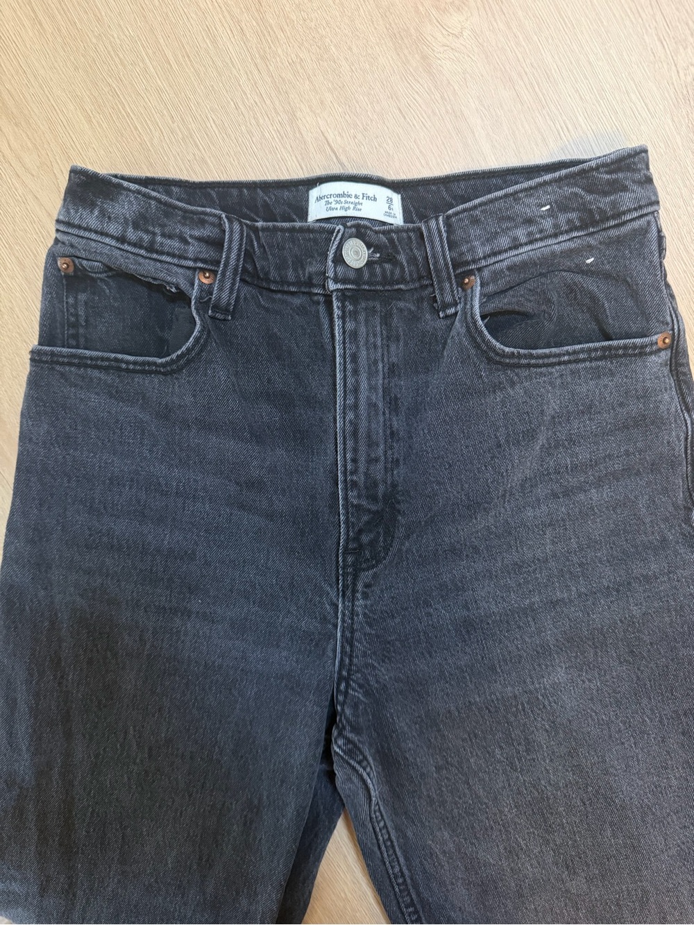 Abercrombie & Fitch Women's Washed Black Straight-Leg Jeans